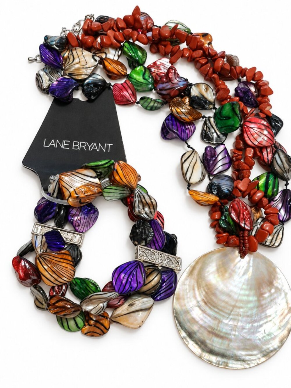 Lane Bryant Multicolor Shell Pendant Necklace & Bracelet Set